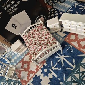 Miniature White Bedroom Set with Floral Bedding